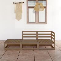 vidaXL Muebles de jardín 3 piezas madera maciza de pino en color Marrón miel/Marrón | almacenamiento funcional diseño moderno para baño dormitorio sala - details 0