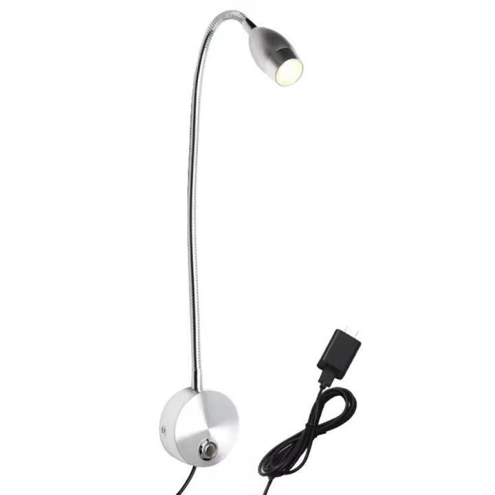 Lámpara de lectura montada en la pared, luz de cama LED, Interruptor táctil, enfocable, 3 W - 1