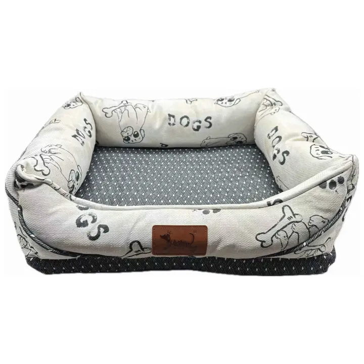 Cama para perros y gatos con base Rellena de Fibra Hueca y Espuma Acolchonada para mascotas, Cómoda con Diseño de Perros y Huesos - 1
