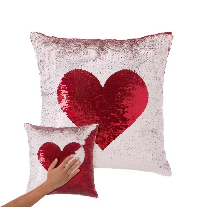 Cojín lentejuelas reversibles corazon blanco rojo 40x40-DAMDAM GO - 1