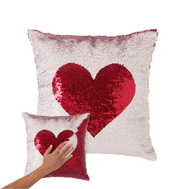 Cojín lentejuelas reversibles corazon blanco rojo 40x40-DAMDAM GO - 1