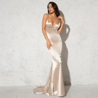 Vestido De Seda Elástico Con Cuello En V Y Espalda Descubierta Para Fiesta De Noche Boda Y Compromiso Vestido De Noche De Mujer Longitud Del Piso Estilo Mermaid Sin Mangas - details 3