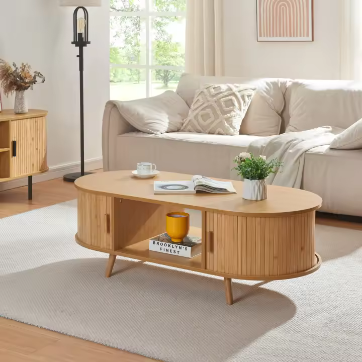 Mesa de centro Nordkapp con estantes MDF bambú 120x55x40cm - Natural [en.casa] - 1
