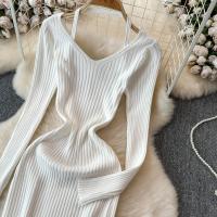 Vestido Largo De Mujer Con Cuello En V Y Manga Larga Blanco Elegante Con Cierre De Lazos Estilo Callejero Alta Moda Para Otoño Y Playa - details 4