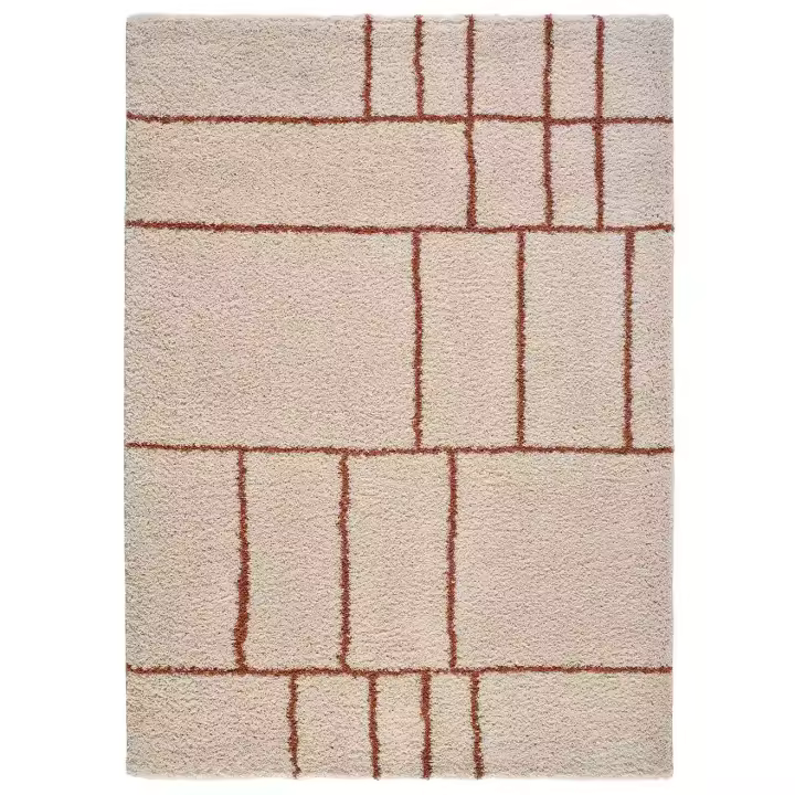 Alfombra interior shaggy geométrica en beige y caldera - HELIA 8815 | 60x120, 80x150, 133x190, 160x230 cm - 1