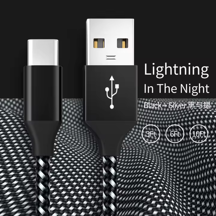 Cable de datos para teléfono móvil compatible con teléfonos móviles iOS y Android, cable de carga trenzado tipo C, cable de carga micro rápida V8. - 1