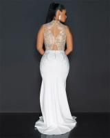 Vestido De Noche Largo Para Mujer Con Pedrería Y Abertura Alta Vestido De Seda Y Spandex Elegante Y Sexy Para Bodas Y Fiestas - details 19