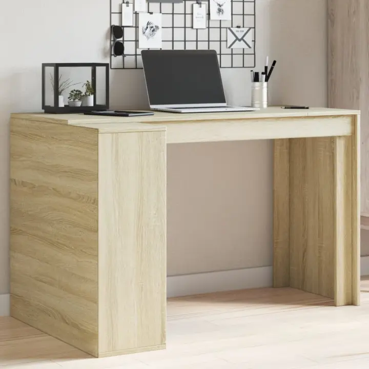 vidaXL Escritorio de oficina madera ingeniería 123,5x73,5x75 cm en color Blanco/Roble Sonoma/Roble ahumado | estructura resistente ideal para salón dormitorio o estudio - 1