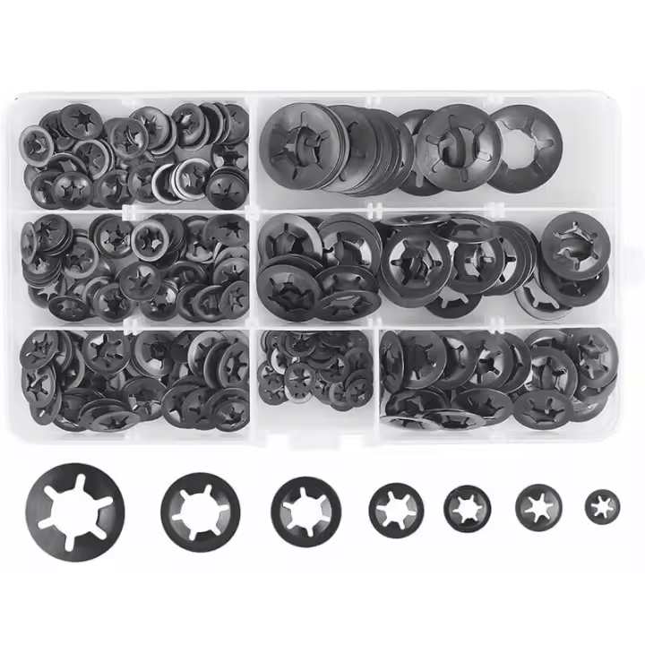 280 Piezas Arandelas de Seguridad Arandelas de Seguridad, Arandelas de Seguridad de Acero Arandelas de Seguridad Rápida M3 M4 M5 M6 M8 M10 M12, 7 Tamaños, Negro - 1