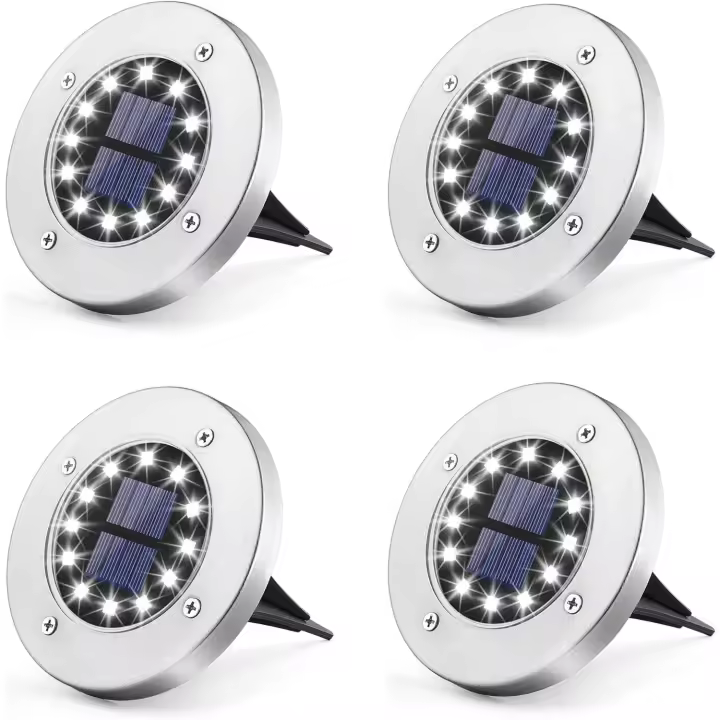 Solar Garden Ground Lights, 12 LED White Stainless Steel Waterproof Solar Ground Lights for Outdoor Garden, Patio, Lawn, Courtyard, Path, Sunflower (Pack of 4 and 8) - 1