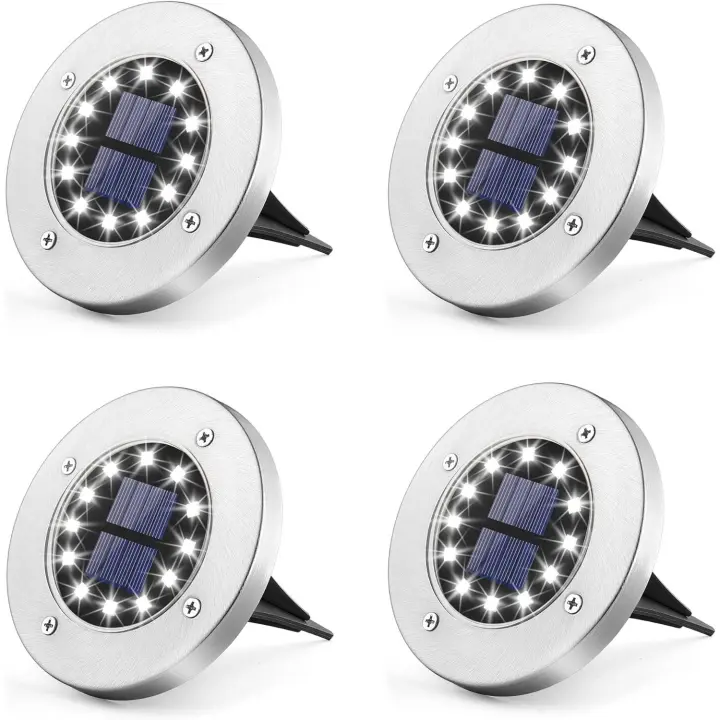 Solar Garden Ground Lights, 12 LED White Stainless Steel Waterproof Solar Ground Lights for Outdoor Garden, Patio, Lawn, Courtyard, Path, Sunflower (Pack of 4 and 8) - 1