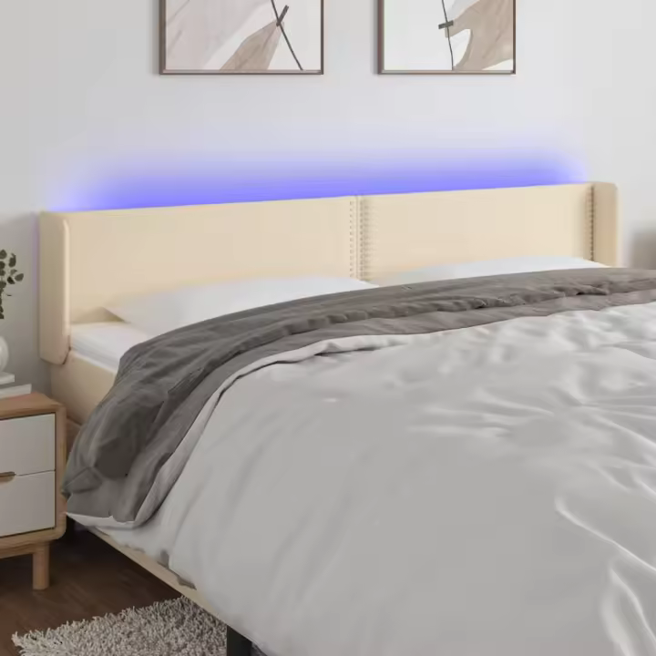 vidaXL Cabecero con LED de tela crema 203x16x78/88 cm - 1