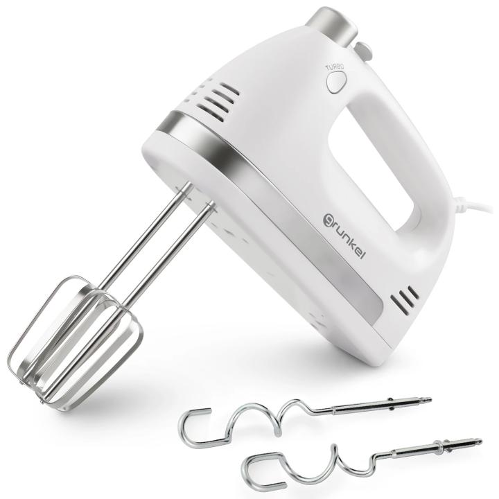 Grunkel - Batidora amasadora AM350TURBO5 de 350 W con 5 velocidades y función turbo, ideal para masas densas y merengues, color blanco