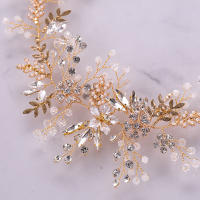 AiliBride Diadema De Boda De Perlas Y Cristales Dorados Accesorio De Cabello Para Novia Tiara De Moda Hecho a Mano Para Mujeres - details 4