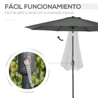 Outsunny Sombrilla de Jardín Ø264x253 cm con Protección UV 50+ Parasol de Aluminio Inclinable con Manivela para Terraza Balcón Exterior Gris - details 4