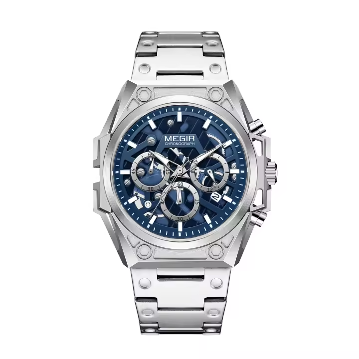 Reloj De Pulsera De Lujo Para Hombres MEGIR De Acero Inoxidable Con Calendario Y Luz Aérea Cronógrafo Resistente Al Agua Reloj De Moda Casual - 1