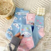 Calcetines Disney Miniso Cinnamoroll Para Mujer Azul De Algodón Peinado Medio Tubo Estilo Lindo Con Perro Dibujos Animados - details 4