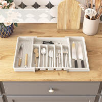 Organizador De Cajón De Cuchillería Ajustable Divisor De Alimentos Para Cocina Set De Bandejas De Almacenamiento De Utensilios Planos - details 1