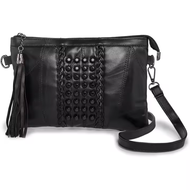 Bolso pequeño para mujer con entrepierna, bolso de hombro nocturno, ala y correa negro - 1