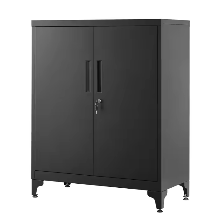 SONGMICS Archivador de Oficina, Armario Multifuncional, Armario de Oficina de 2 Puertas, con Cerradura, Armario de Almacenamiento de Acero, para Oficina, Sala de Estar, Gris/Negro - 1