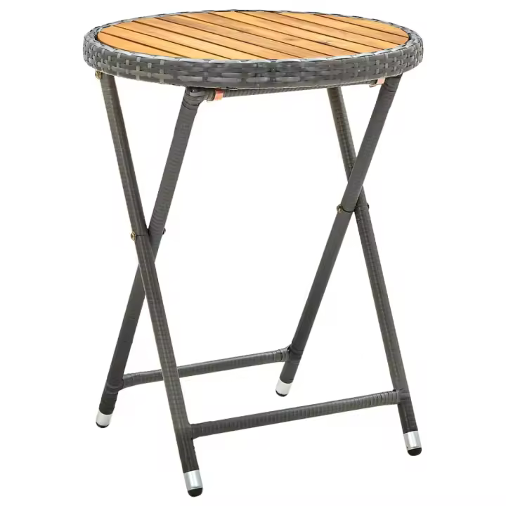 vidaXL Mesa de centro ratán sintético y madera maciza de acacia 60 cm en color Gris/Negro | estructura resistente ideal para salón dormitorio o estudio - 1