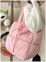Bolso De Hombro Retro Para Mujer Con Cuadros Y Cierre De Cremallera Bolso De Mano Suave De Color Sólido Con Padded Tote Handbags Rosa - details 5