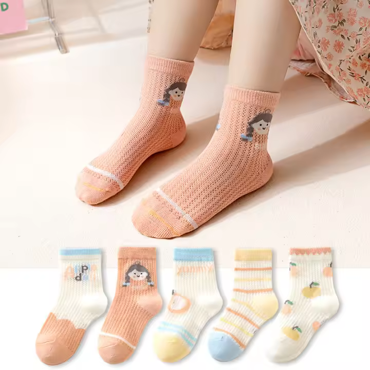 Calcetines De Verano Para Niños Y Niñas 5 Pares Calcetines Deportivos Transpirables De Algodón Suave Y Cómodo Para Niños Y Niñas De 0 a 8 Años Estilo Casual - 1