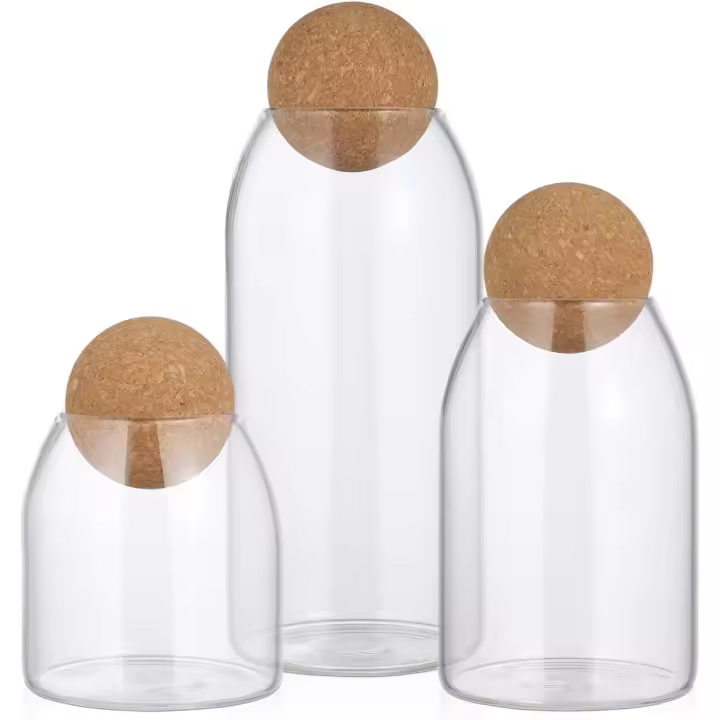 Juego de 3 frascos de vidrio con tapa hermética de madera transparente para servir té, café, especias, sal al gusto. Azúcar (S + M + L) - 1