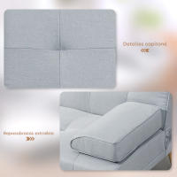 HOMCOM Sofá Cama 3 Plazas, Mesa Abatible con 2 Soportes para Vasos, 181x77x78 cm, Sofá Cama con Respaldo Ajustable, Apertura Clik-Clak, Reposabrazos Desmontables, Patas de Madera, Gris Claro - details 5