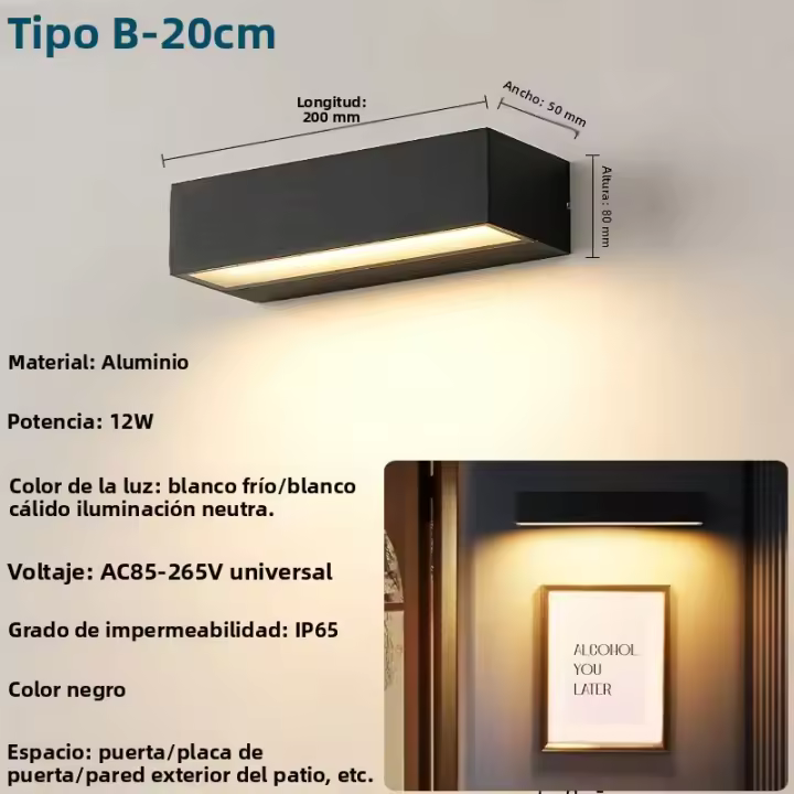 Lámpara De Pared Exterior LED IP65 Impermeable En Aluminio Para Decoración De Patio Puerta Garage Luz De Fachada Moderna - 1