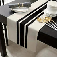 Mantel Vintage Clásico Sencillo Moderno En Blanco Y Negro Con Patrón De Cuadros Y Rayas Geométricas Telar De Lino Para Decoración Del Hogar Tamaño 183x33cm - details 2