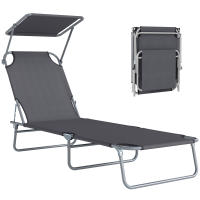 Outsunny Tumbona de Jardín Plegable Silla Tumbona con Toldo Desmontable y Regulable Respaldo Reclinable para Terraza Acampada al Aire Libre 187x58x36 cm Gris - details 0