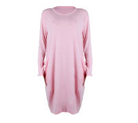 Vestido Rosa Suave Para Mujer De Talla Grande Con Mangas Largas Y Cuello En V Estilo Casual Largo Hasta La Rodilla - details 14