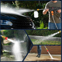 21V Pistola de agua de alta presión sin cable para uso doméstico 200W motor de cobre puro 5L gran caudal larga duración con doble batería + tubo de 5m limpiador de coche de jardinería - details 5