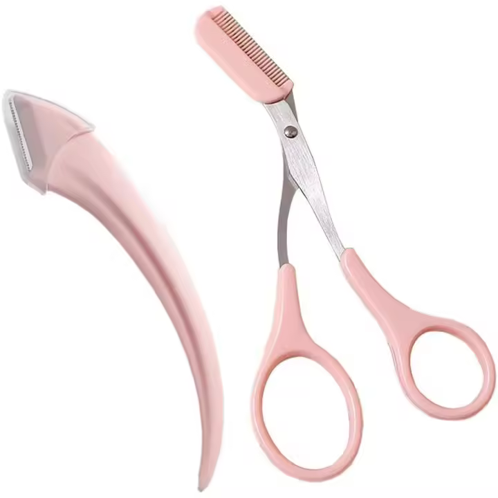 Juego de 2 tijeras recortadoras de cejas, herramienta de belleza profesional de precisión para el cuidado de las cejas con peine para hombres y mujeres - 1