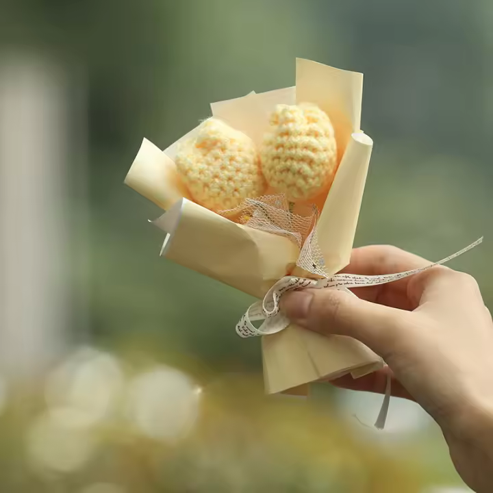 Mini Bouquet De Flores Artificiales Hacer Knit En Punto Girasol Tulipán Para Bodas Día De San Valentín Regalos De Cumpleaños Decoración Del Hogar - 1