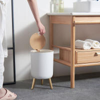 Bandeja De Basura Con Tapa Y Pieza De Madera Gran Capacidad Ecológica Para Cocina Baño Estilo Redondo Plástico Resistente - details 2
