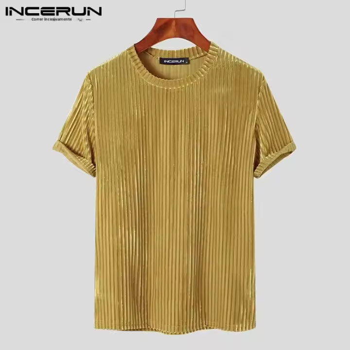 Camiseta Estilo Casual Para Hombres INCERUN Tees De Moda Con Cordón Cuello Redondo Estirable Tallas S-3XL Para Fiestas Y Mostrados - 1