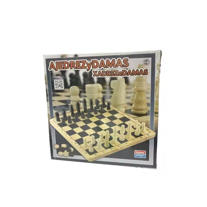Falomir Juegos - Juego de Ajedrez y Damas de Madera Maciza con Piezas Talladas - Juegos de Estrategia - 1