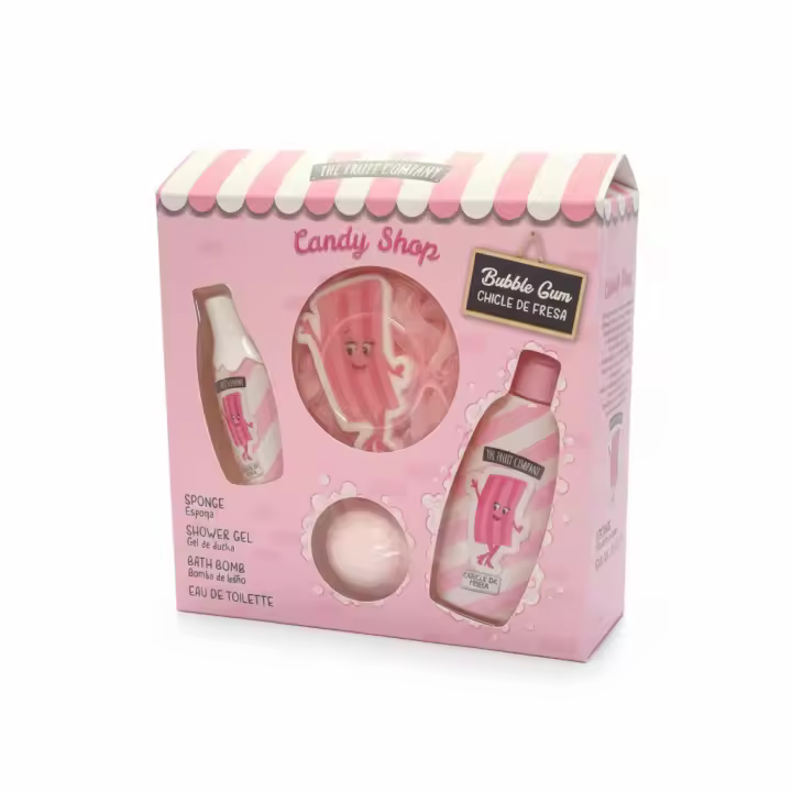 Set de baño Candy Shop The Fruit Company incluye esponja, gel de ducha, bomba de baño y eau de toilette, fragancia dulce y divertida perfecta para regalar. 🚚 Envíos a España 24/48 horas. - 1