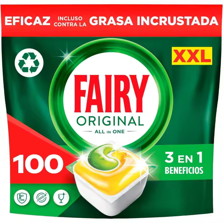 Fairy Original Todo En Uno Cápsulas De Lavavajillas, Limón, 100 Cápsulas, Efectivas Incluso En La Grasa Reseca. Detergente para lavavajilallas - 1