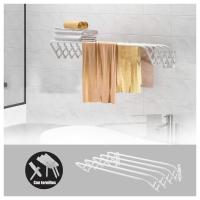 Percha de ropa plegable retráctil blanca, para balcón, toallero doméstico, toallero de baño, perchero plegable retráctil de pared, para interior, secado invisible, 120 cm - details 4
