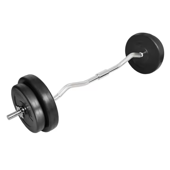 vidaXL Mancuerna con Barra Curvada y Cuatro Discos Pesas de Musculación Peso 30 kg, 60 kg, 90 kg - 1