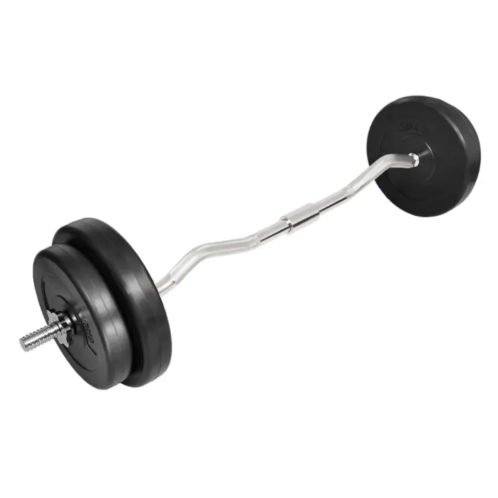 vidaXL Mancuerna con Barra Curvada y Cuatro Discos Pesas de Musculación Peso 30 kg, 60 kg, 90 kg - 1