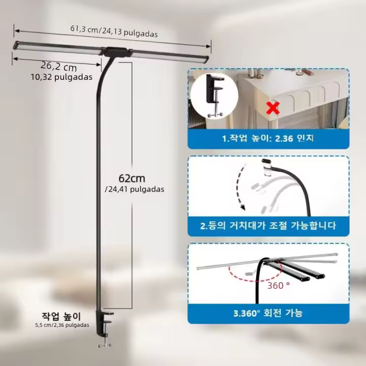 Lámpara De Escritorio LED Doble Cabeza Para Oficina Y Hogar Con 3 Modos De Color Y 10 Niveles De Iluminación Protetora De Ojos - 1