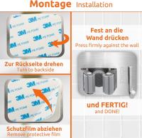 4X portaherramientas autoadhesivo con ganchos para escoba, montaje en pared para cocina, lavandería, baño, soporte universal de montaje rápido de plata - details 1