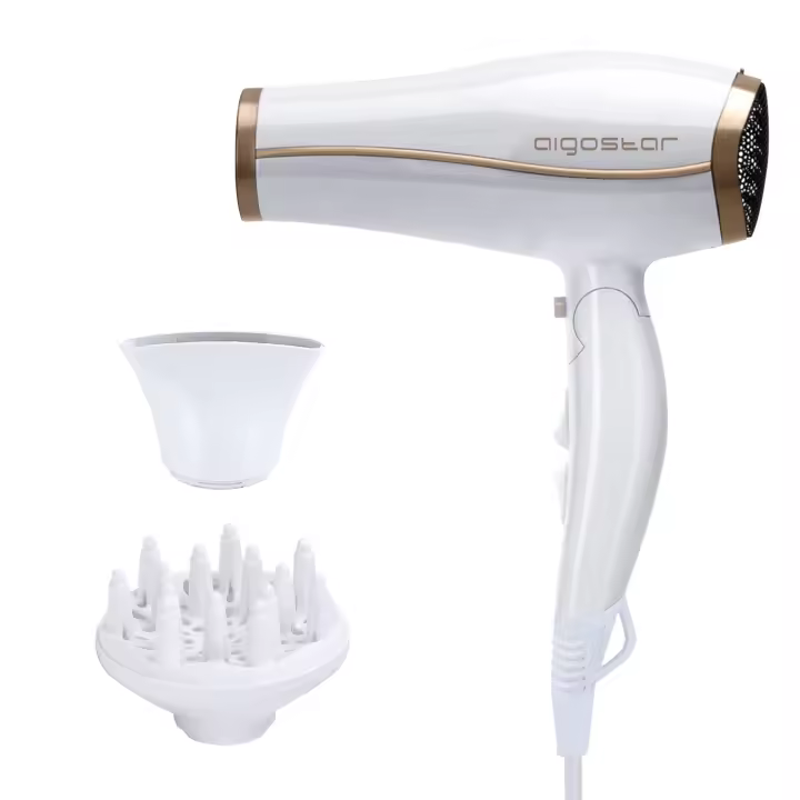 AIGOSTAR Secador de Pelo Profesional,Tecnología iónica, 2 Velocidades y 3 Temperaturas, Incluye Difusor y Boquilla Concentradora de Calor. ( 2200W ) - 1