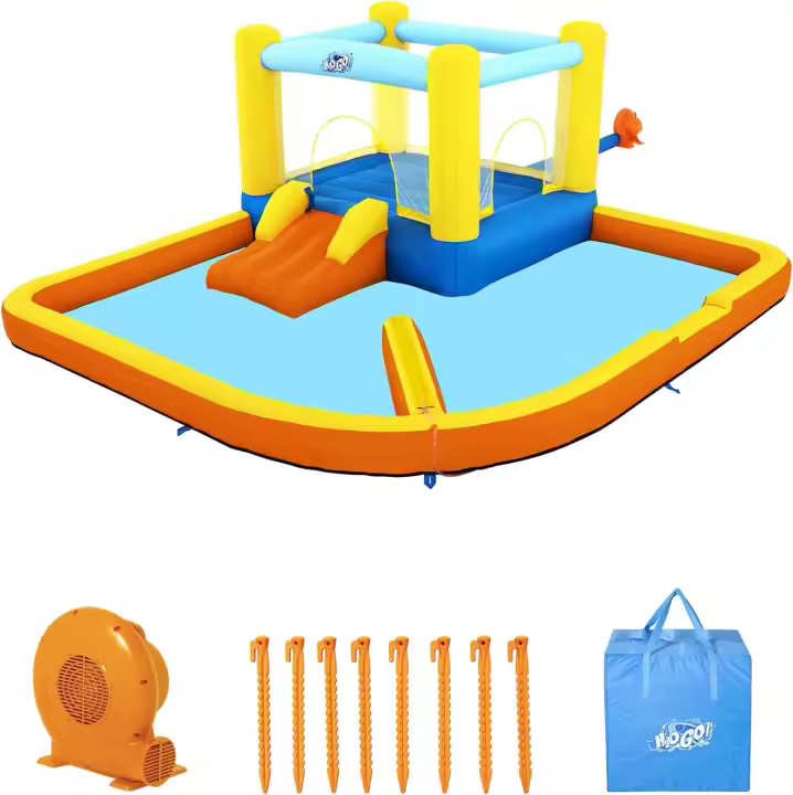 Bestway H2OGO! Beach Bounce - Parque acuático inflable para niños con pared de agua, estacas de tierra, bolsa de almacenamiento y soplador de aire para una instalación rápida - 1