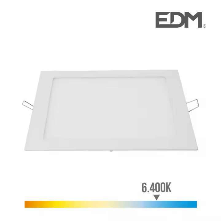 Downlight led empotrable cuadrado 20w luz fria 6400k 1500lm blanco 22x22cm edm - 1