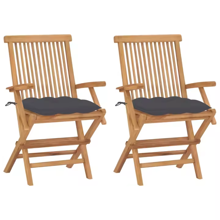 vidaXL Sillas de jardín 2 uds madera maciza de teca con cojines - 1